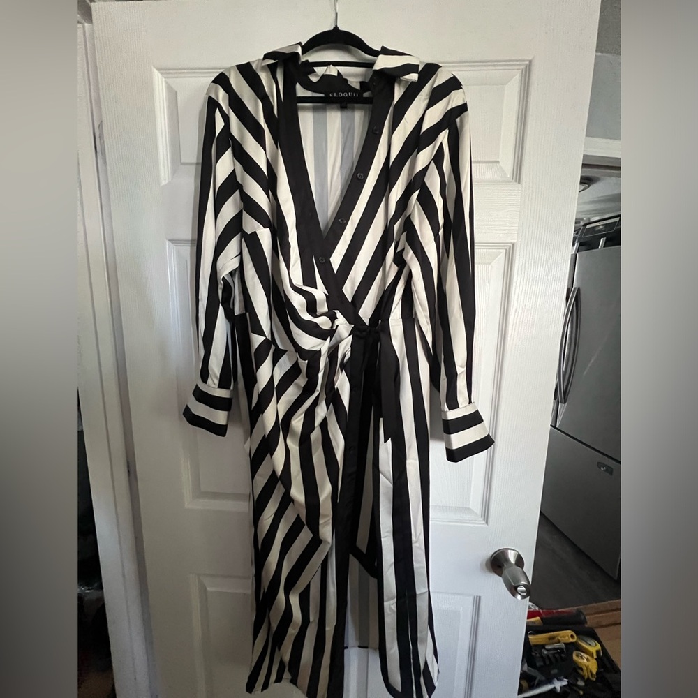 Eloquii Asymmetrical Striped Shirtdress